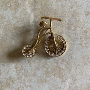 Women's 1928 Collection Gold Tone Rhinestone Bicycle Brooch